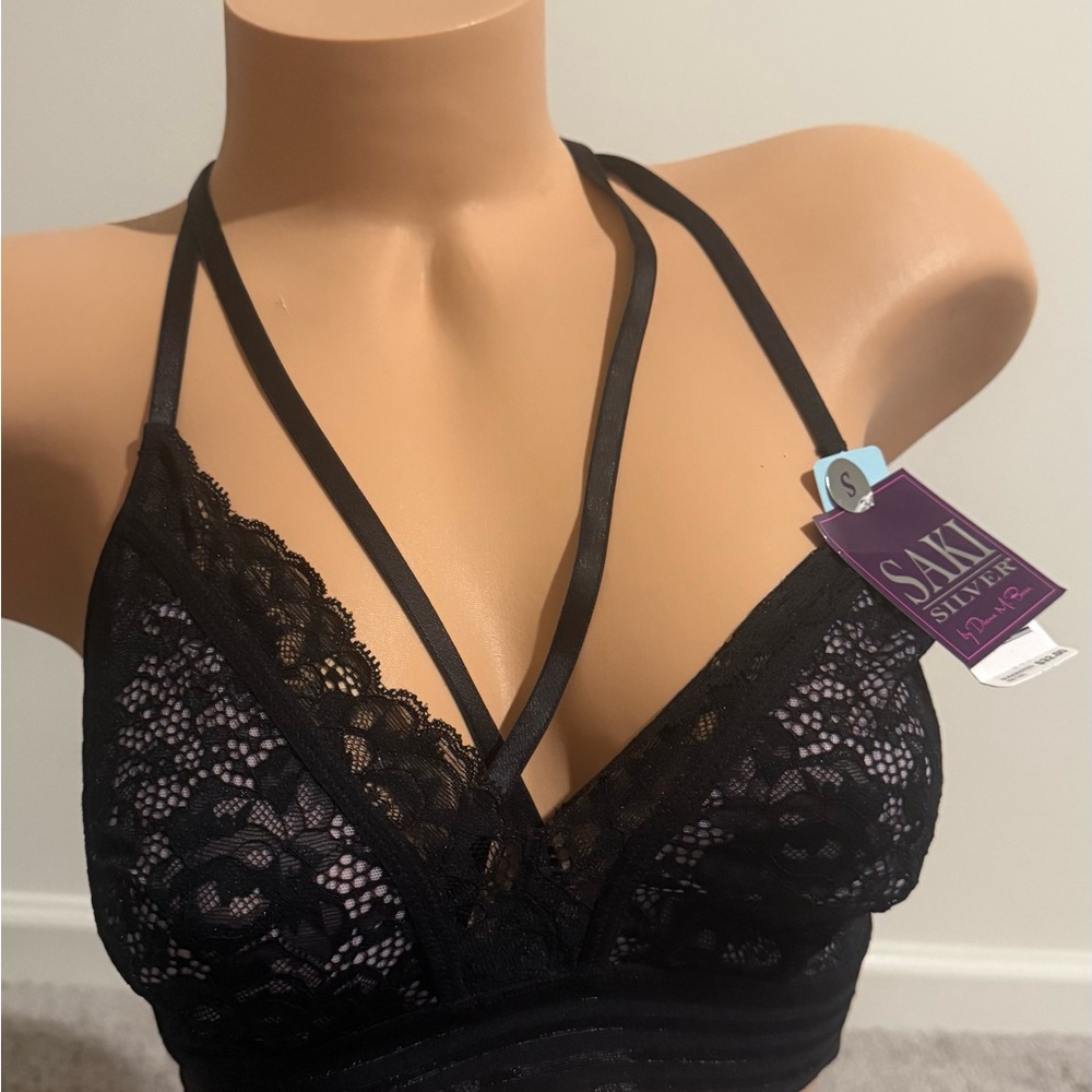 Saki Silver Black lavender halter lace Bralette